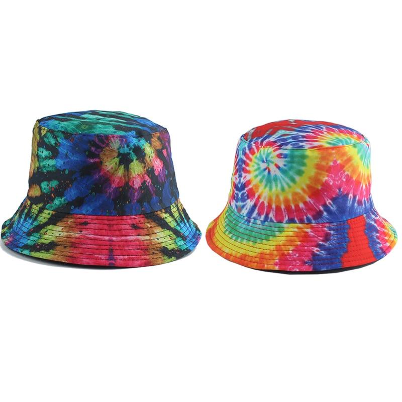 Planet Gates Fisherman Hat Reversible Harajuku Bucket Hats For Women Men Street Hip Hop Cap Rainbow Tie Dye Printed Fishing Hat