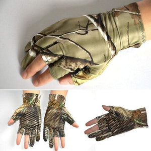 Planet Gates Fishing Gloves Camouflage Anti-Slip Elastic Thin Mitten 3 Fingers Cut Camping Cycling Hunting Half-Finger Gloves