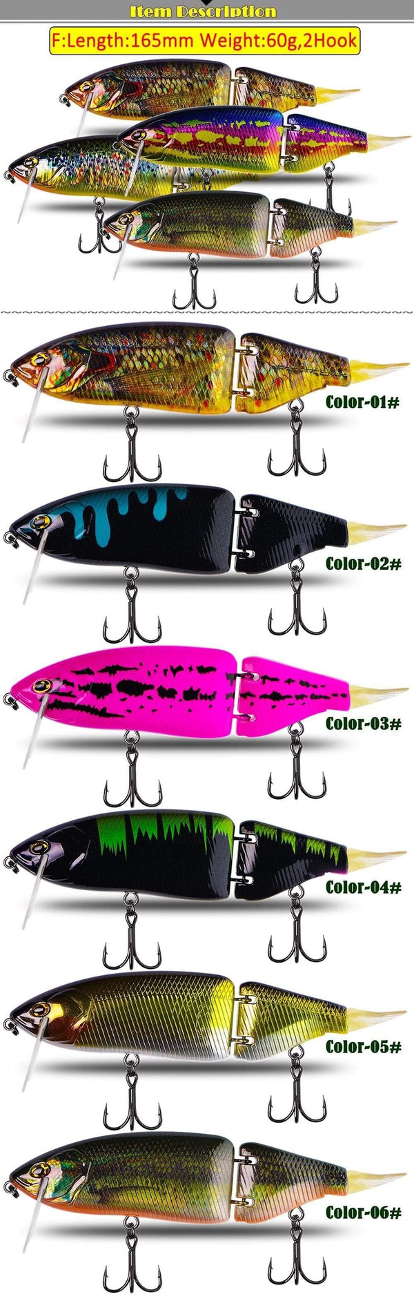 Planet Gates Fishing Lure 1pcs 165mm 60g 17 Colors Jointed Bass Swim Hard Bait Pike Luminous