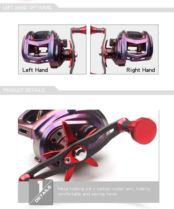 Planet Gates Fishing Reel Bait casting Reel Magnetic Brake Bearing 11+1 Carbon Handle Metal Knob Rainbow Color Body Max Drag 11KG