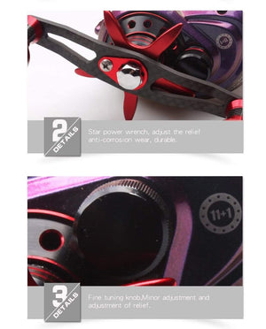 Planet Gates Fishing Reel Bait casting Reel Magnetic Brake Bearing 11+1 Carbon Handle Metal Knob Rainbow Color Body Max Drag 11KG