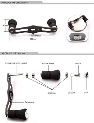 Planet Gates Fishing Reel Handle EK Carbon Fiber for Shimano Daiwa Abu Eva Knob Hole size 7*4/8*5mm Length 100mm High Quality