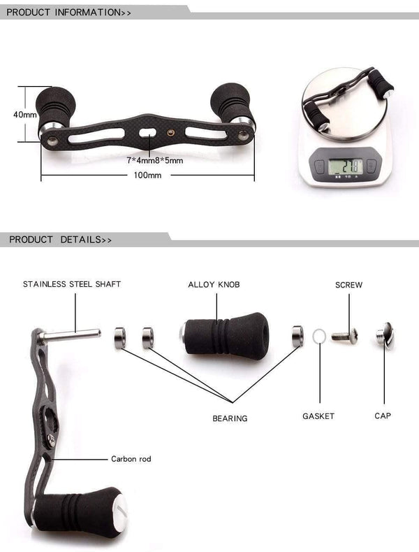 Planet Gates Fishing Reel Handle EK Carbon Fiber for Shimano Daiwa Abu Eva Knob Hole size 7*4/8*5mm Length 100mm High Quality