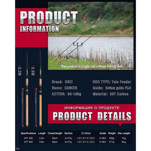 Planet Gates Fishing rod tele method feeder portable power telescopic professional high carbon 3.3m 3.6m lure weight 60-180g obei