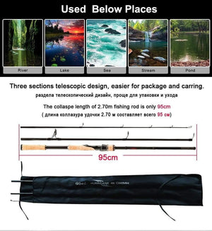 Planet Gates Fishing rod  travel ultra light spinning lure 5g-40g M/ML/MH accion Rod 1.8m 2.1m 2.4m 2.7m 3 section