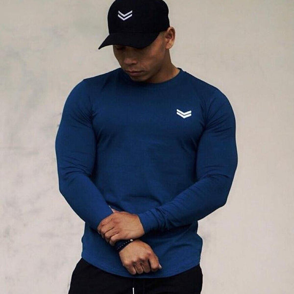 Fitness Sporty Long Sleeve T Shirt Men Gyms Bodybuilding Workout Skinny Cotton T-shirt Autumn New Male Casual Tee Tops Clothing
