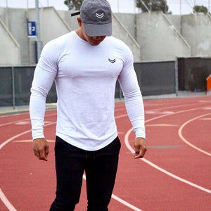 Fitness Sporty Long Sleeve T Shirt Men Gyms Bodybuilding Workout Skinny Cotton T-shirt Autumn New Male Casual Tee Tops Clothing