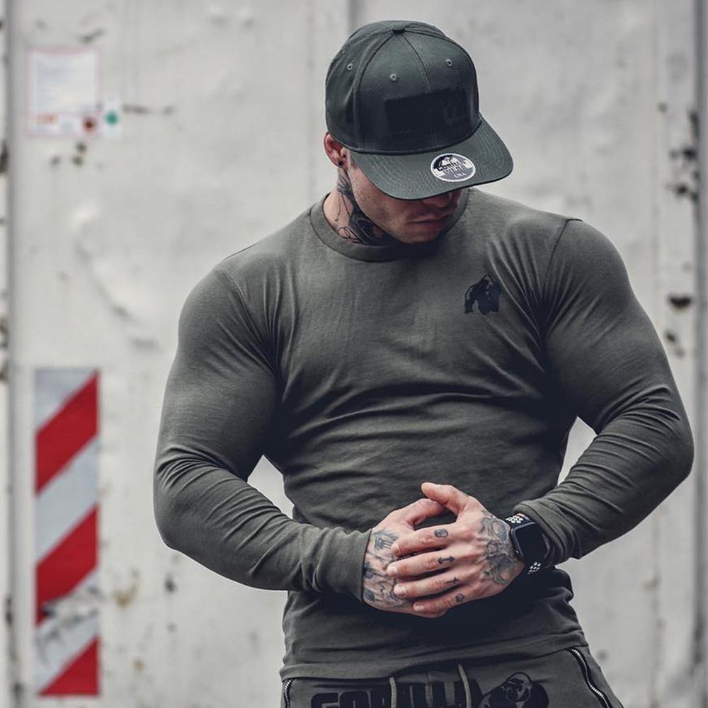 Fitness Sporty Long Sleeve T Shirt Men Gyms Workout Skinny Cotton Printed T-shirt Male Autumn New Casual Tee Tops Brand Clothing