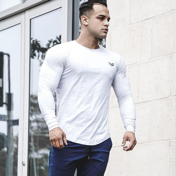 Fitness Sporty Long Sleeve T Shirt Men Gyms Workout Skinny Cotton T-shirt Autumn New Male Casual Tee Tops Jogger Brand Clothing