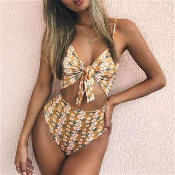 Planet Gates FL / L One Piece Swimsuit Women Bathing Suit Halter Swimwear Bodysuit Floral Piece Swimwear Beach Swimming Suit for Women Monokini