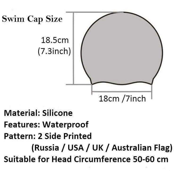 Planet Gates Flag Swimming Cap Silicone Waterproof UK AU CN Swim Caps Men & Women Swimming Hat Fit Head 50-60cm