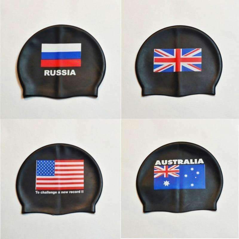 Planet Gates Flag Swimming Cap Silicone Waterproof UK AU CN Swim Caps Men & Women Swimming Hat Fit Head 50-60cm