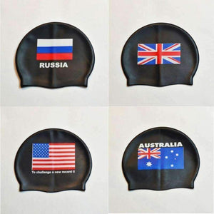 Planet Gates Flag Swimming Cap Silicone Waterproof UK AU CN Swim Caps Men & Women Swimming Hat Fit Head 50-60cm