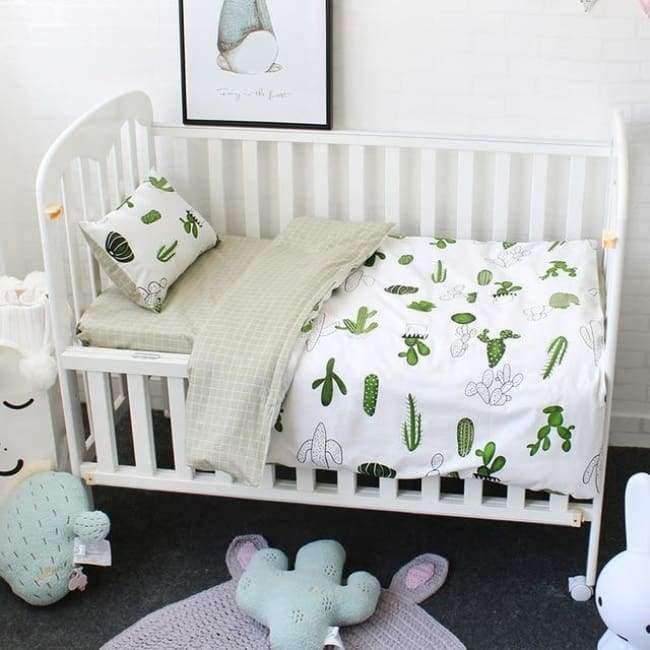 Planet Gates 3Pcs Baby Bedding Set Pure Cotton Cartoon Pattern Crib Bed Linen Kit Include Pillowcase Flat Sheet Duvet Cover Without Filler