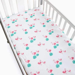 Planet Gates Flamingos Leaf Cotton Baby Crib Fitted Sheet Infant Cot Bed Sheets Soft Breathable Newborn Bedding Soft Mattress Cover Protector