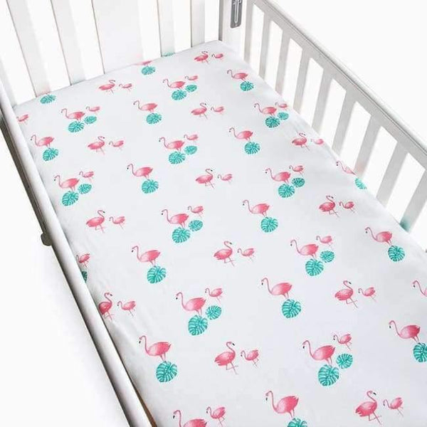 Planet Gates Flamingos Leaf Cotton Baby Crib Fitted Sheet Infant Cot Bed Sheets Soft Breathable Newborn Bedding Soft Mattress Cover Protector