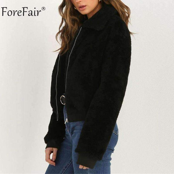 Planet Gates Fleece Jacket Women Autumn Long Sleeve Crop Top Faux Fur Coat Female Casual Bomber Jacket Winter Ladies Coat