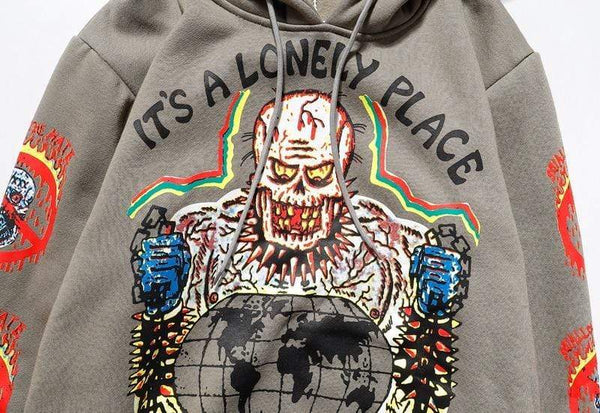 Planet Gates Fleece Skull Graffiti Mens Sweatshirt Oversize Harajuku Loose Casual Couple Hoodies Stranger Things Hooded Hoodie