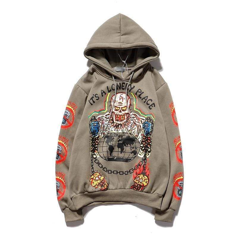 Planet Gates Fleece Skull Graffiti Mens Sweatshirt Oversize Harajuku Loose Casual Couple Hoodies Stranger Things Hooded Hoodie