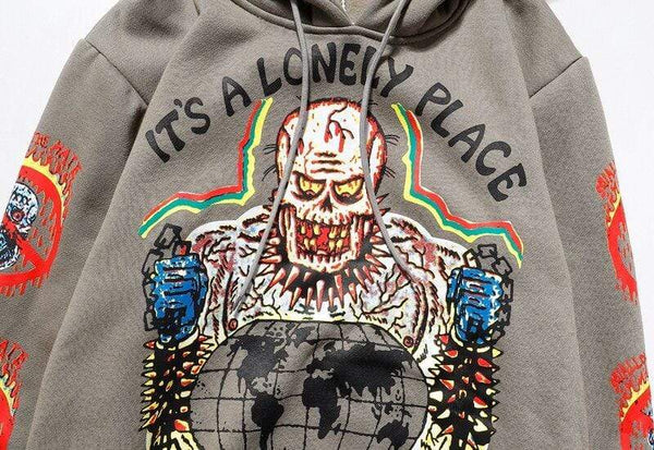 Planet Gates Fleece Skull Graffiti Mens Sweatshirt Oversize Harajuku Loose Casual Couple Hoodies Stranger Things Hooded Hoodie