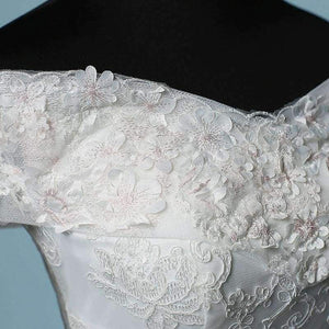 Planet Gates floor length / 4 / 100cm New Arrival Mrs Win Applicue Wedding Dress Lace Boat Neck Sweep Brush Train Bridal Gown lace Up Cap Sleeve Frock Dress