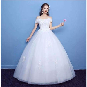 Planet Gates floor length / 4 / 100cm New Arrival Mrs Win Applicue Wedding Dress Lace Boat Neck Sweep Brush Train Bridal Gown lace Up Cap Sleeve Frock Dress