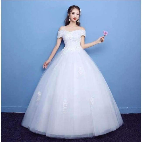 Planet Gates floor length / 4 / 100cm New Arrival Mrs Win Applicue Wedding Dress Lace Boat Neck Sweep Brush Train Bridal Gown lace Up Cap Sleeve Frock Dress