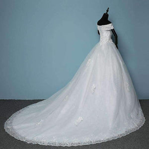 Planet Gates floor length / 4 / 100cm New Arrival Mrs Win Applicue Wedding Dress Lace Boat Neck Sweep Brush Train Bridal Gown lace Up Cap Sleeve Frock Dress