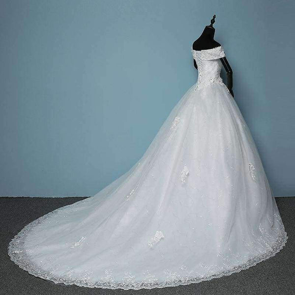 Planet Gates floor length / 4 / 100cm New Arrival Mrs Win Applicue Wedding Dress Lace Boat Neck Sweep Brush Train Bridal Gown lace Up Cap Sleeve Frock Dress