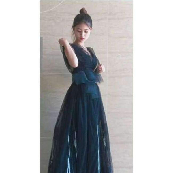 Planet Gates floor length blue / 2 Long Evening Dresses 2018 V-Neck A-line Sleeveless Backless Bride Dresses Formal Occasion Party Prom Dresses