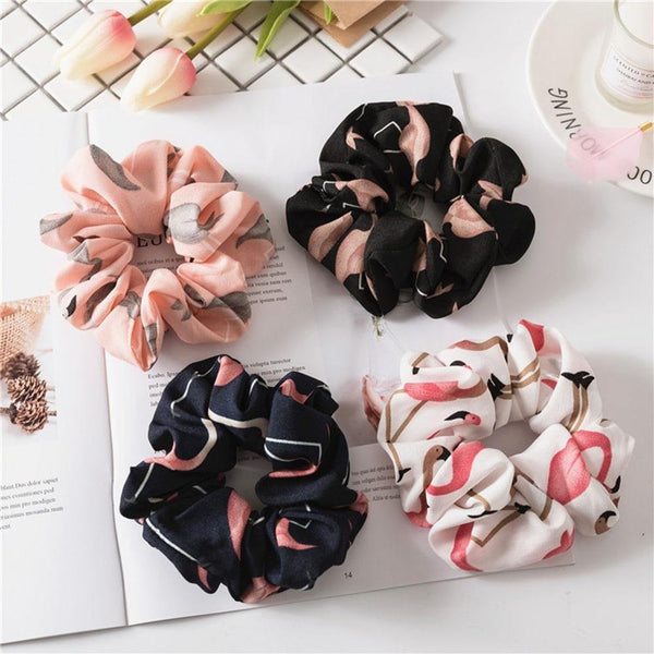 Floral Flamingo Solid Design Hairband Women Hair Accessories Hair Tie Scrunchie Ponytail Hair Holder Rope