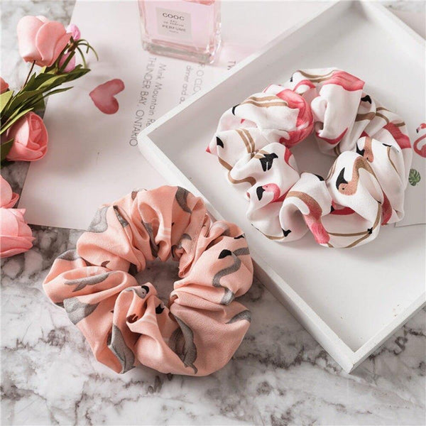 Floral Flamingo Solid Design Hairband Women Hair Accessories Hair Tie Scrunchie Ponytail Hair Holder Rope