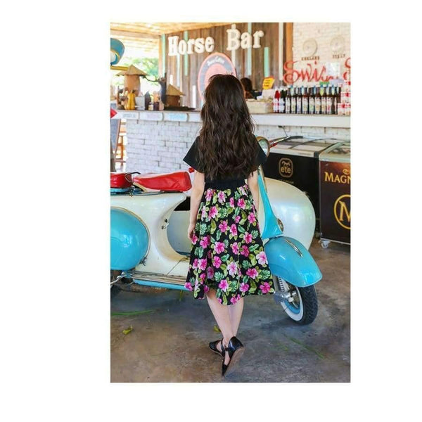 Planet Gates floral skirt / 4T Girls Summer Outfit  Teenage Girls Fashion two pieces Clothing Sets Black Tops + Floral Skirts Size 8 10 12 Girls Clothes