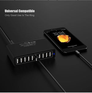 Planet Gates FLOVEME 10 Ports USB Charger Smart Desktop Chargers for Smartphone and Tablets Mobile Phone Travel Charger Adapter EU/US Plug