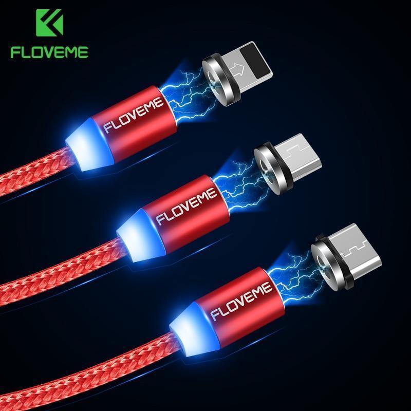 Planet Gates FLOVEME 1M/2M LED Magnetic Cable , Micro USB Cable Type C Magnet Charger 2A Braided Phone Cable for iPhone Xr Xs X Samsung usb c