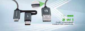 Planet Gates FLOVEME 2 in 1 Mirco USB + Type-C USB Cable Braided Fast Charger QC 3.0 USB-C Mobile Phone Cable for Galaxy S8 Xiaomi Smartphone