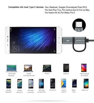 Planet Gates FLOVEME 2 in 1 Mirco USB + Type-C USB Cable Braided Fast Charger QC 3.0 USB-C Mobile Phone Cable for Galaxy S8 Xiaomi Smartphone