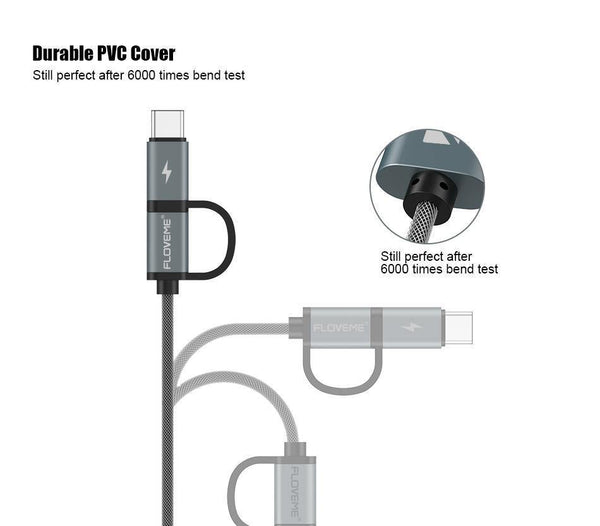 Planet Gates FLOVEME 2 in 1 Mirco USB + Type-C USB Cable Braided Fast Charger QC 3.0 USB-C Mobile Phone Cable for Galaxy S8 Xiaomi Smartphone