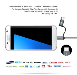 Planet Gates FLOVEME 2 in 1 Mirco USB + Type-C USB Cable Braided Fast Charger QC 3.0 USB-C Mobile Phone Cable for Galaxy S8 Xiaomi Smartphone