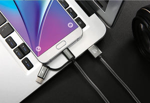 Planet Gates FLOVEME 2 in 1 Mirco USB + Type-C USB Cable Braided Fast Charger QC 3.0 USB-C Mobile Phone Cable for Galaxy S8 Xiaomi Smartphone