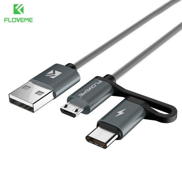 Planet Gates FLOVEME 2 in 1 Mirco USB + Type-C USB Cable Braided Fast Charger QC 3.0 USB-C Mobile Phone Cable for Galaxy S8 Xiaomi Smartphone