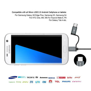 Planet Gates FLOVEME 2 in 1 Mirco USB + Type-C USB Cable Braided Fast Charger QC 3.0 USB-C Mobile Phone Cable for Galaxy S8 Xiaomi Smartphone
