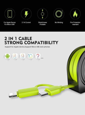 Planet Gates FLOVEME 2 in 1 USB Cable + Micro USB Cables Retractable Mobile Phone Charger for iPhone X 8 7 6 iPad Air 1M for Xiaomi Cabos