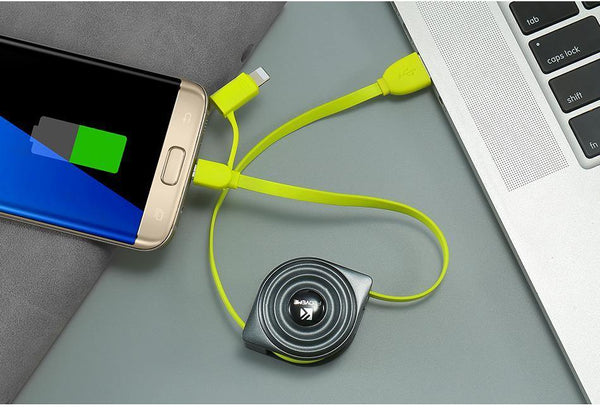Planet Gates FLOVEME 2 in 1 USB Cable + Micro USB Cables Retractable Mobile Phone Charger for iPhone X 8 7 6 iPad Air 1M for Xiaomi Cabos
