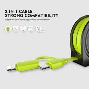 Planet Gates FLOVEME 2 in 1 USB Cable + Micro USB Cables Retractable Mobile Phone Charger for iPhone X 8 7 6 iPad Air 1M for Xiaomi Cabos