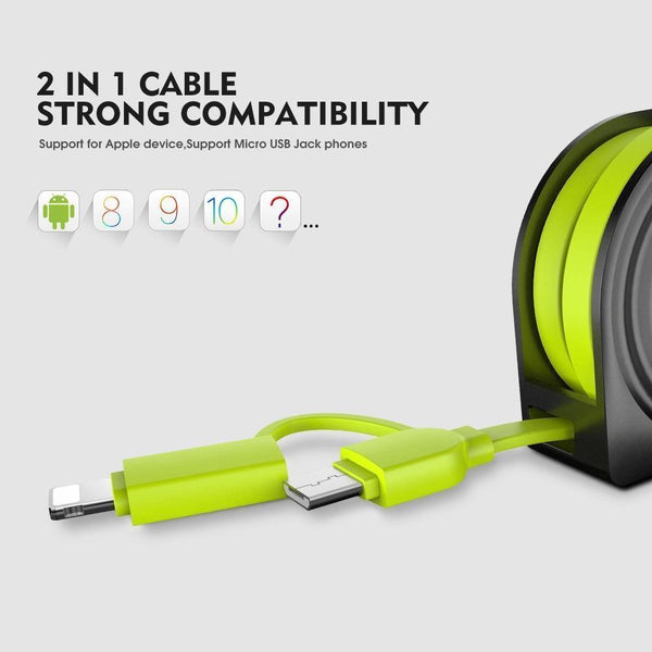 Planet Gates FLOVEME 2 in 1 USB Cable + Micro USB Cables Retractable Mobile Phone Charger for iPhone X 8 7 6 iPad Air 1M for Xiaomi Cabos