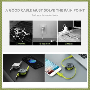 Planet Gates FLOVEME 2 in 1 USB Cable + Micro USB Cables Retractable Mobile Phone Charger for iPhone X 8 7 6 iPad Air 1M for Xiaomi Cabos