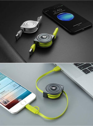 Planet Gates FLOVEME 2 in 1 USB Cable + Micro USB Cables Retractable Mobile Phone Charger for iPhone X 8 7 6 iPad Air 1M for Xiaomi Cabos