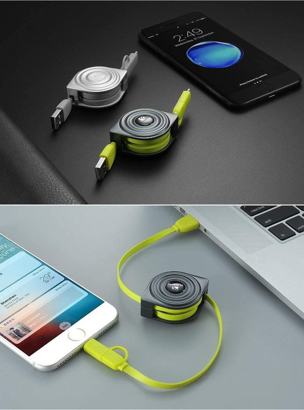 Planet Gates FLOVEME 2 in 1 USB Cable + Micro USB Cables Retractable Mobile Phone Charger for iPhone X 8 7 6 iPad Air 1M for Xiaomi Cabos