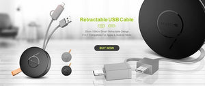 Planet Gates FLOVEME 2 in 1 USB Retractable For iPhone/Micro USB Cable 2.1A Charge For iOS iPhone X 10 7 8 SE Charger Mobile Phone Cables 1m